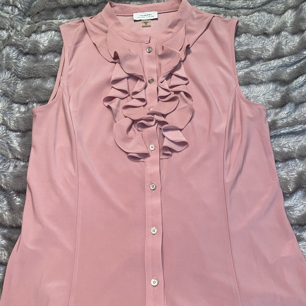 Tahari Sleeveless Ruffled Button Front Top